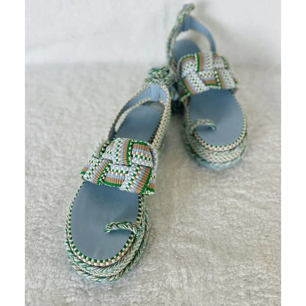 Anthropologie Amambaih Women Manuela Green Strappy Wedge Sandals Shoe EU 38 US 7